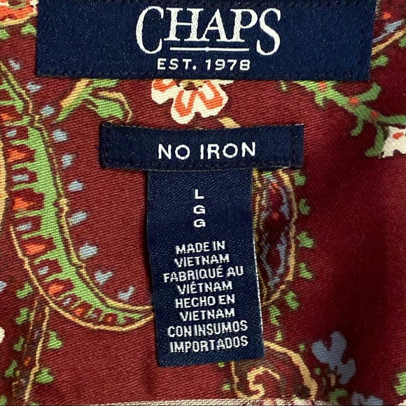 ๐ CHAPS BY RALPH LAUREN | NO IRON WINE MULTICOLOR PAISLEY BUTTON DOWN SHIRT L - Picture 15 of 16